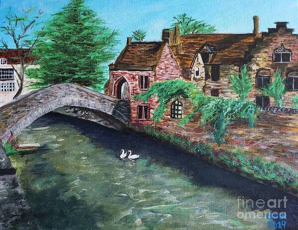 Bruges Art Print featuring the painting Bonifacius Bridge, Bruges, Belgium by C E Dill