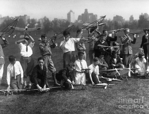 Young Men Art Print featuring the photograph Boys 16-19 With Model Airplanes by Bettmann