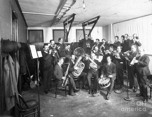 Event Art Print featuring the photograph Brass Band In Studio Recording by Bettmann