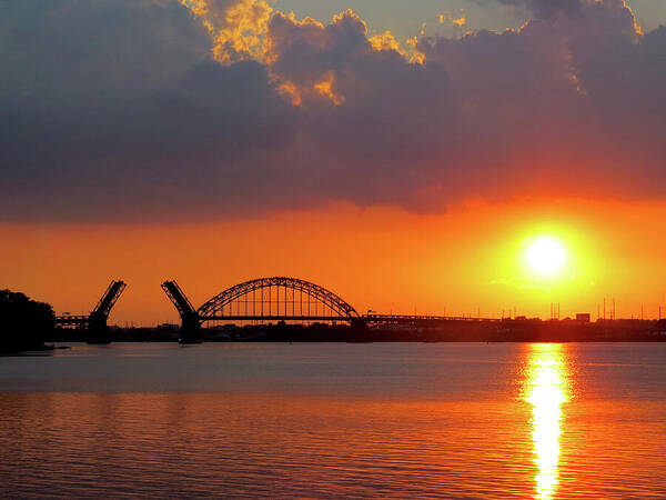 Sunset Art Print featuring the photograph Bridge Opening at Sunset by Linda Stern