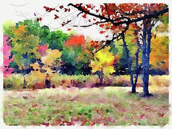 Photoshopped Photograph Art Print featuring the digital art Bumblebee forrest in the fall by Steve Glines