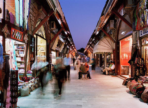 Istanbul Art Print featuring the photograph Busy Street Lined With Shops In Istanbul by Gary Yeowell