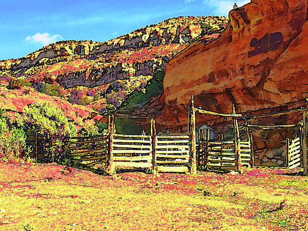 Escalante Canyon Art Print featuring the digital art Escalante Canyon Corral by Gene Bollig