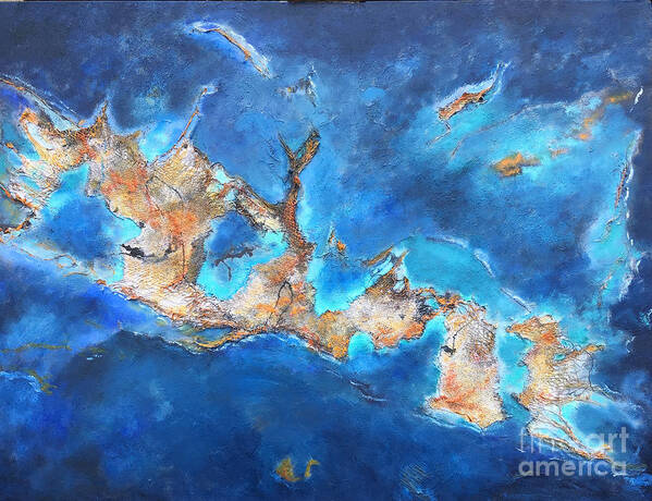 Caribbean Islands Art Print featuring the mixed media Caribbean Fly-By by Kathryn Barry