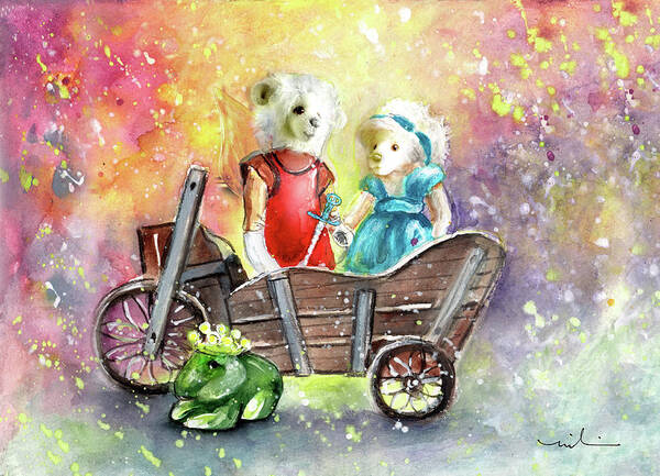 Teddy Art Print featuring the painting Charlie Bears King Of The Fairies And Thumbelina by Miki De Goodaboom