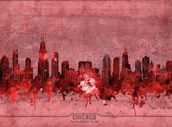Chicago Skyline Art Print featuring the digital art Chicago Skyline Vintage 3 by Bekim M