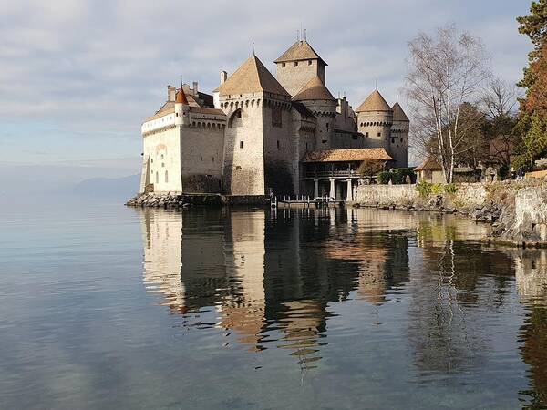 Castle Art Print featuring the photograph Chillon Castle Reflection by Andrea Whitaker