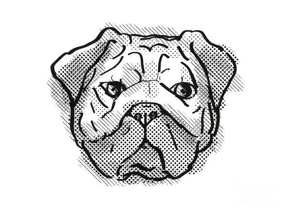 Retro Art Print featuring the digital art Chinese Pug Dog Breed Cartoon Retro Drawing by Aloysius Patrimonio