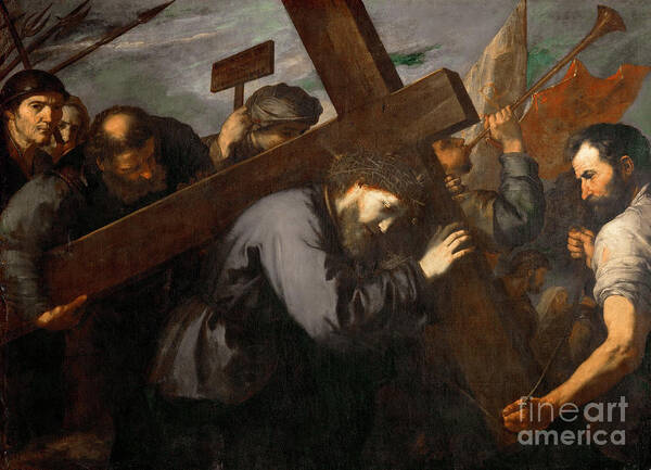 Oil Painting Art Print featuring the drawing Christ Carrying The Cross by Heritage Images
