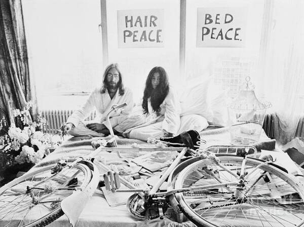 People Art Print featuring the photograph Closeup J.lennon Wbride Y. Ono In Bed by Bettmann