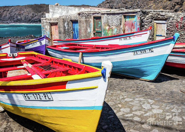 Boat Art Print featuring the photograph Colorful fishing boats, Cape Verde by Lyl Dil Creations