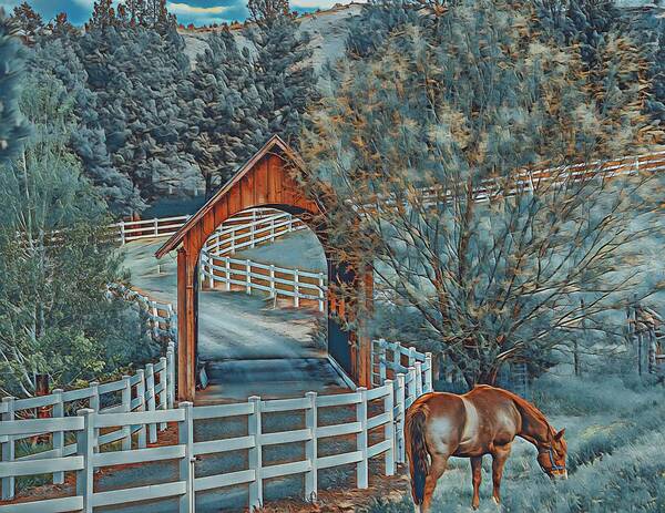 Horse Art Print featuring the digital art Country Scene by Jerry Cahill