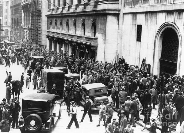 Trading Art Print featuring the photograph Crowds On Wall Street by Bettmann