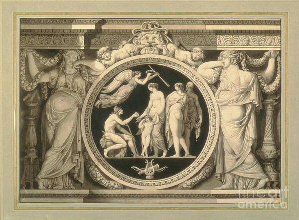 Venus Art Print featuring the drawing Design For A Relief Of The Judgement Of Paris by Jean Guillaume Moitte