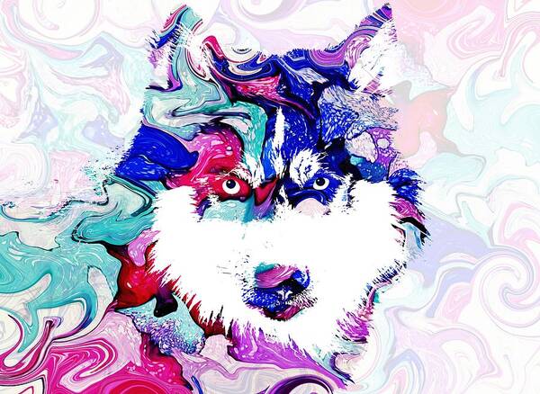 Dog Art Print featuring the mixed media Dog 148 Husky by Lucie Dumas