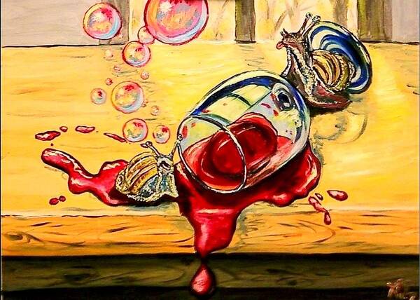Surrealism Art Print featuring the painting Drunken Snails by Alexandria Weaselwise Busen