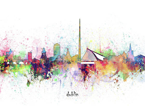 Dublin Art Print featuring the digital art Dublin Skyline Artistic by Bekim M