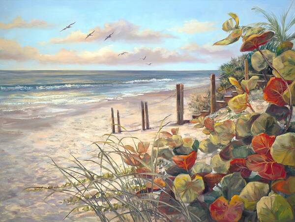 Beach Landscapes Art Print featuring the painting Early Tag Alone by Laurie Snow Hein