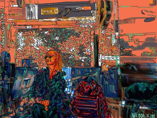 Evening Art Print featuring the digital art Evening Bus Ride by Angela Weddle