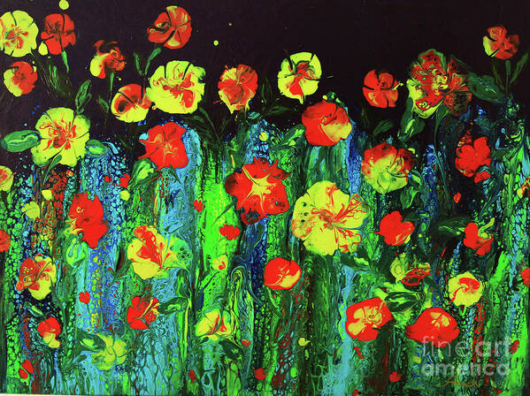 Evening Art Print featuring the painting Evening Flower Garden by Jeanette French