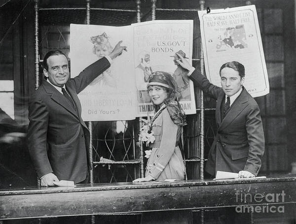 Douglas Fairbanks Sr. Art Print featuring the photograph Fairbanks, Pickford, And Chaplin by Bettmann