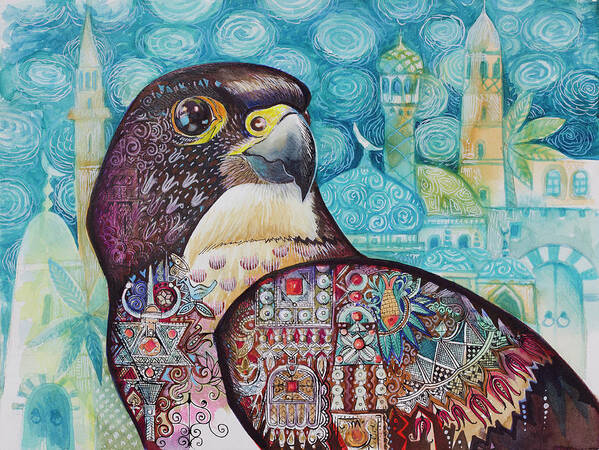 Falcon Art Print featuring the painting Falcon by Oxana Zaika