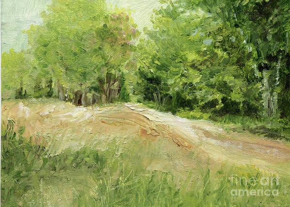 Original Painting Art Print featuring the painting Woodland Trees and Dirt Road by Laurie Rohner