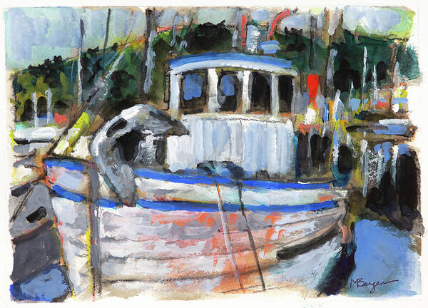 Garibaldi Harbor Art Print featuring the painting Fishing Boat at Garibaldi by Mike Bergen