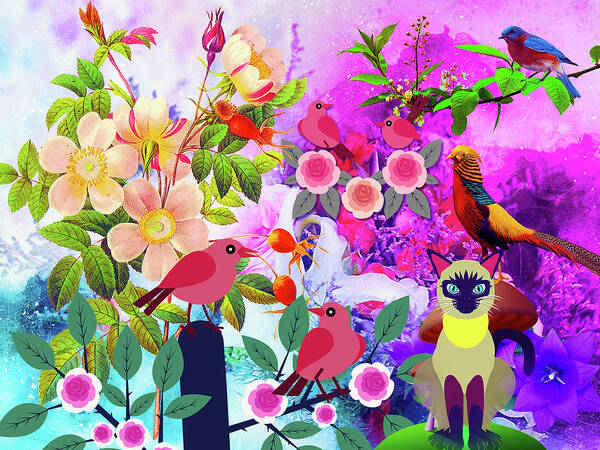 Flowery Forest Art Print featuring the mixed media Flowery Forest by Ata Alishahi