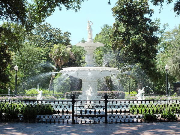 Forsyth Park Fountain Art Print featuring the digital art Forsyth Park Fountain in historic Savannah, Georgia - by Joseph Hendrix