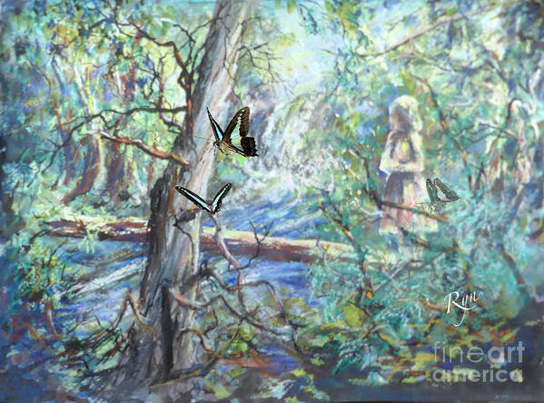 Girl Art Print featuring the painting Girl and Butterflies Far North Queensland Rainforest by Ryn Shell
