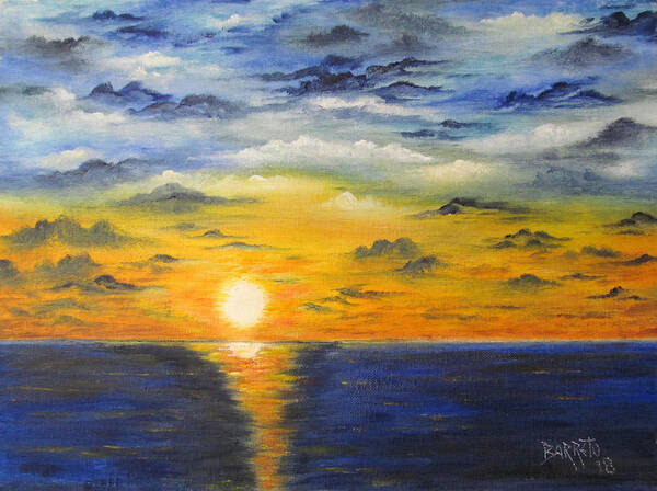 Sunset Art Print featuring the painting Glowing Sun by Gloria E Barreto-Rodriguez