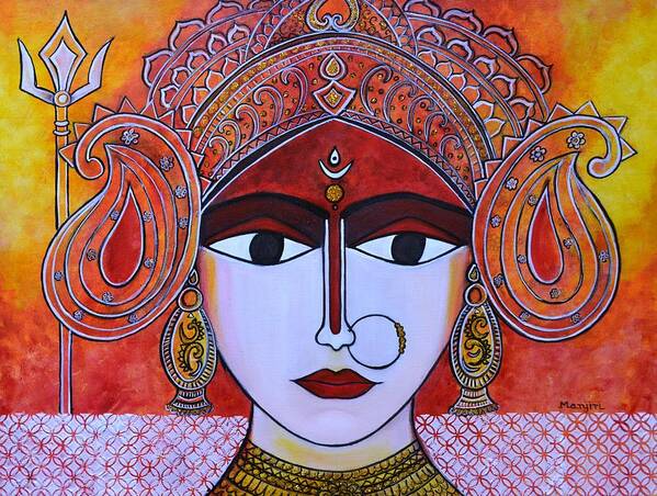 Hindgoddess Art Print featuring the painting Goddess Durga vibrant colorful painting Hindu goddess by Manjiri Kanvinde