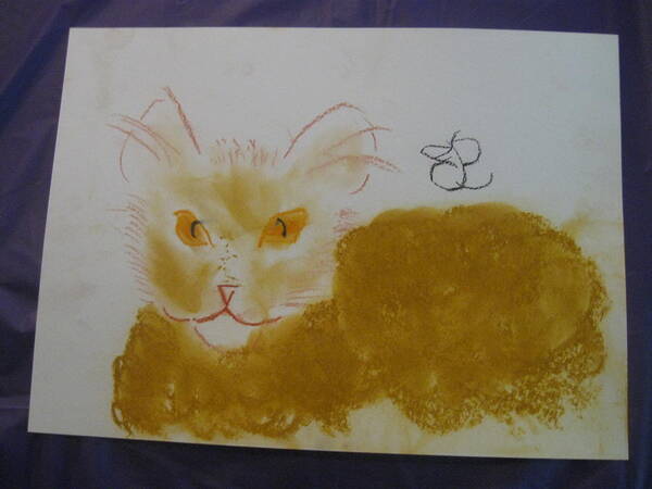 Cat Art Print featuring the drawing Golden Cat by AJ Brown