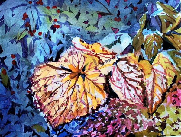 Leaf Art Print featuring the painting Golden Leaves by Mindy Newman