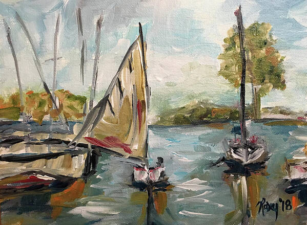 Harbor Art Print featuring the painting Harbor Sail by Roxy Rich