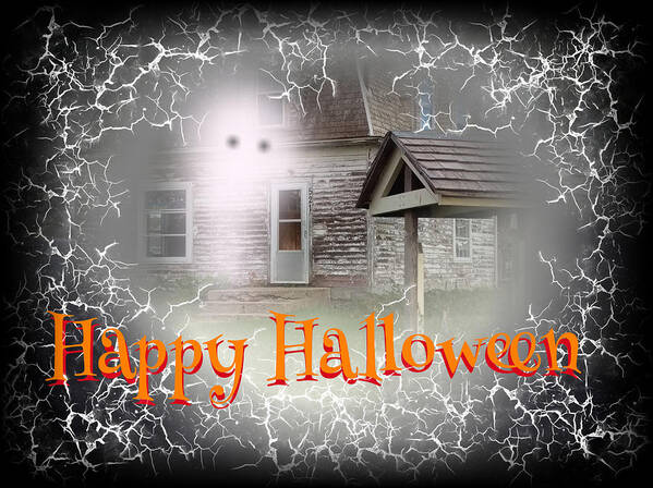 Haunted House Art Print featuring the digital art Haunted House Happy Halloween Card by Delynn Addams