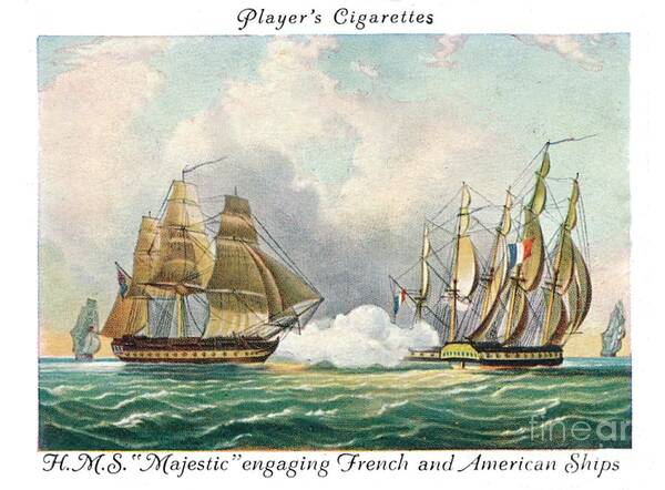 Engraving Art Print featuring the drawing Hms Majestic Engaging French by Print Collector