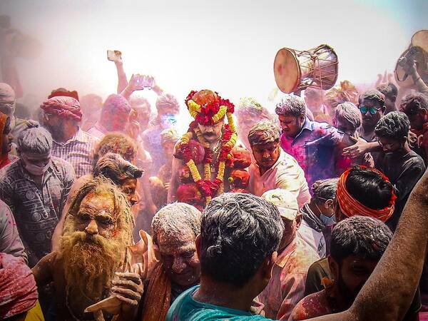 People Art Print featuring the photograph Holi At Cemetery by Dhiraj Goswami