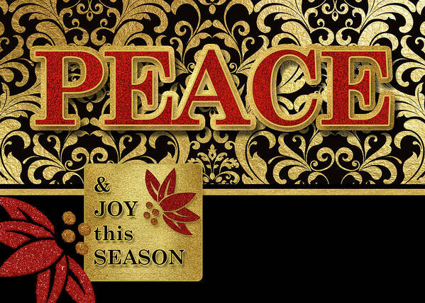 Christmas Art Print featuring the digital art Holiday Peace Theme in Red Gold and Black by Doreen Erhardt