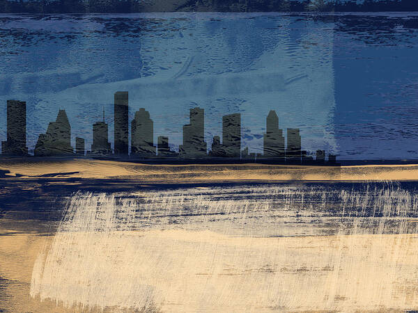 Houston Art Print featuring the mixed media Houston Abstract Skyline I by Naxart Studio