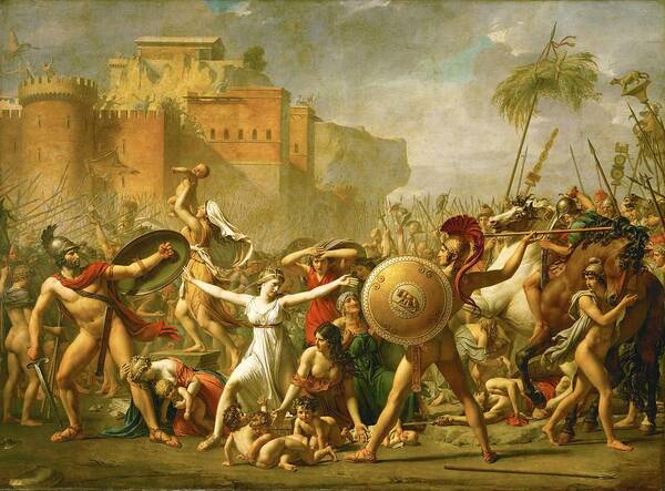 Hersilia Art Print featuring the painting Jacques-Louis David, 'The Intervention of the Sabine Women', 1799. ROMULUS. HERSILIE. TITO TACIO. by Jacques Louis David -1748-1825-