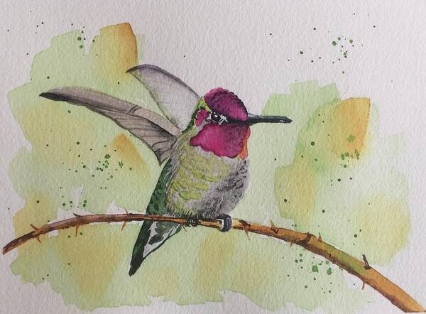 Hummingbird Art Print featuring the painting Just Humming Along by Sonja Jones