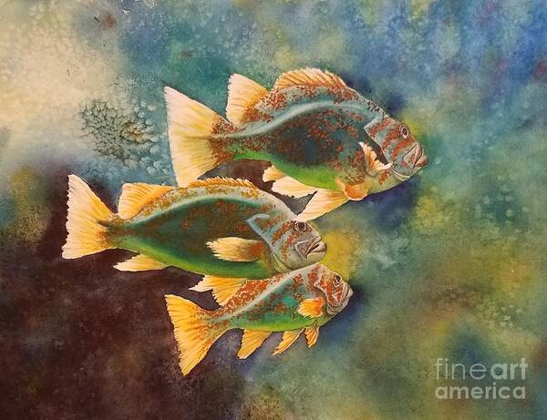 Rock Fish Art Print featuring the painting Just keep swimming by Lisa Debaets