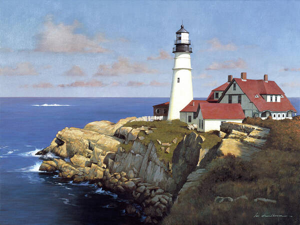 Portland Head Lighthouse Art Print featuring the painting Late Afternoon by Zhen-huan Lu
