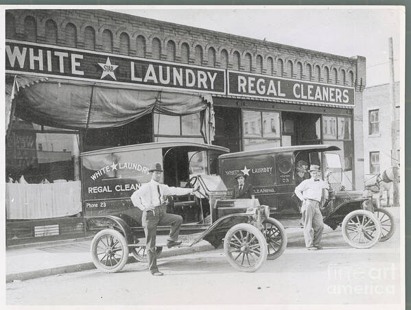 People Art Print featuring the photograph Laundry Carts Outside Laundromat by Bettmann