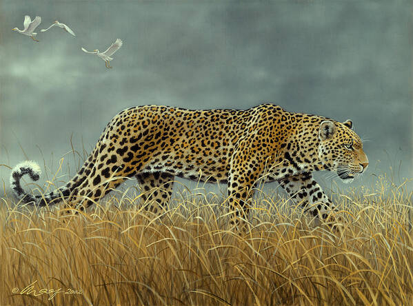Leopard Walking Through Field Art Print featuring the painting Leopard 2 by Harro Maass