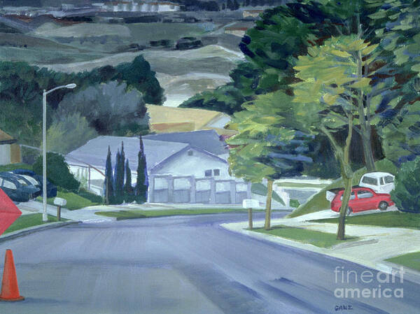Contemporary Art Art Print featuring the painting Looking Down My Street, 2000 by Howard Ganz