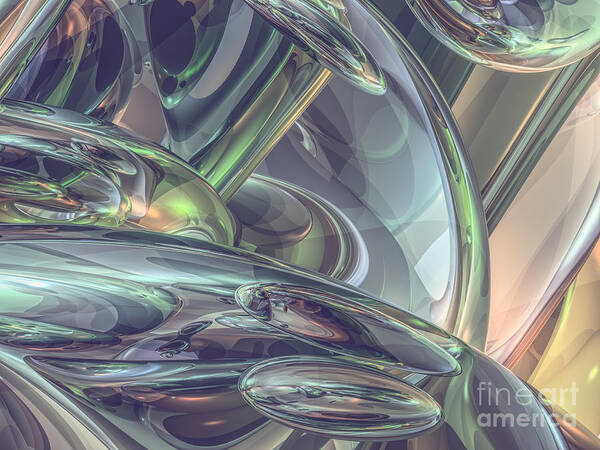 Three Dimensional Art Print featuring the digital art Macro Glass Reflections by Phil Perkins