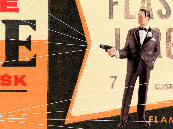 Agent Art Print featuring the drawing Man in Tuxedo Holding Gun by CSA Images